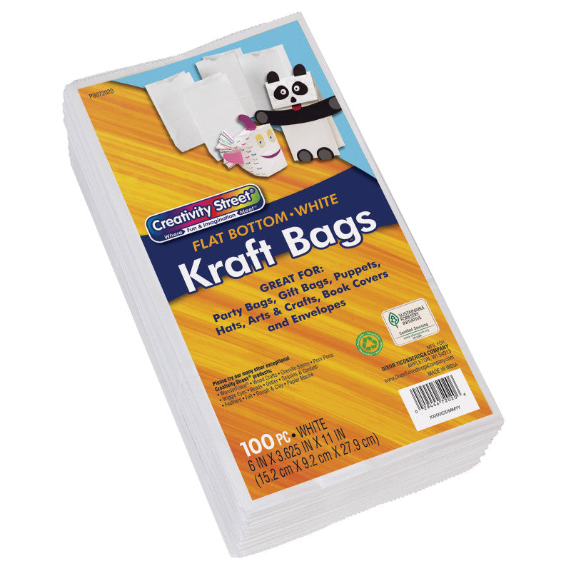CREATIVITY STREET - Kraft Bag, White, 6" x 3-5/8" x 11", 100 Bags