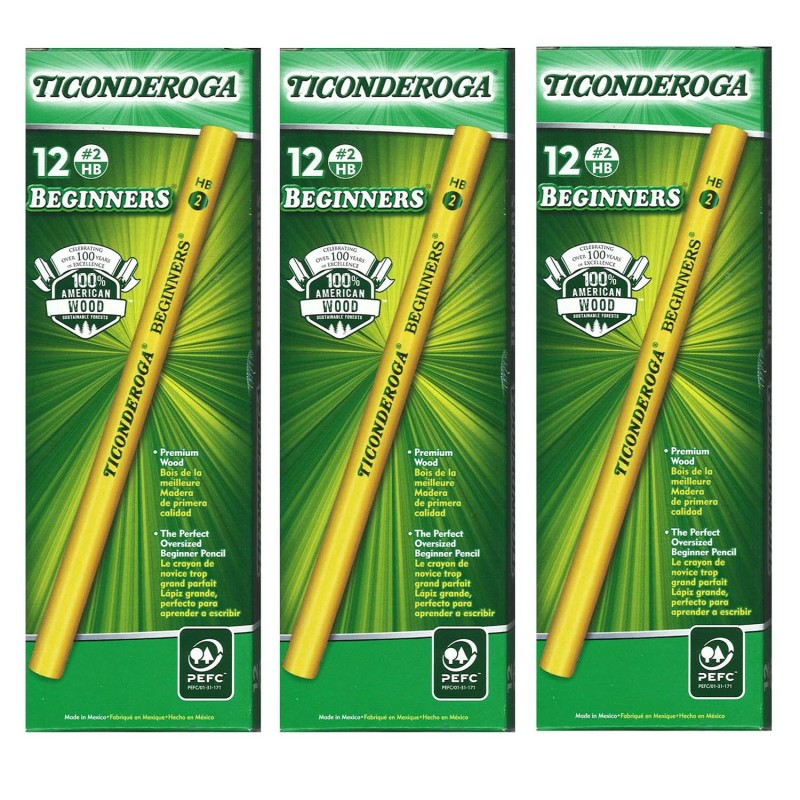 TICONDEROGA - Beginners® Pencils without Eraser, 12 Per Pack, 3 Packs