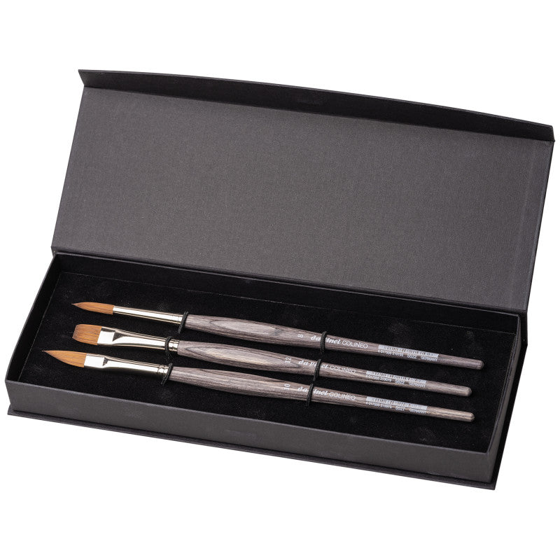 COLINEO Synthetic Red Sable, Watercolor, 3 Brush Set in Gift Box with Magnetic Snap