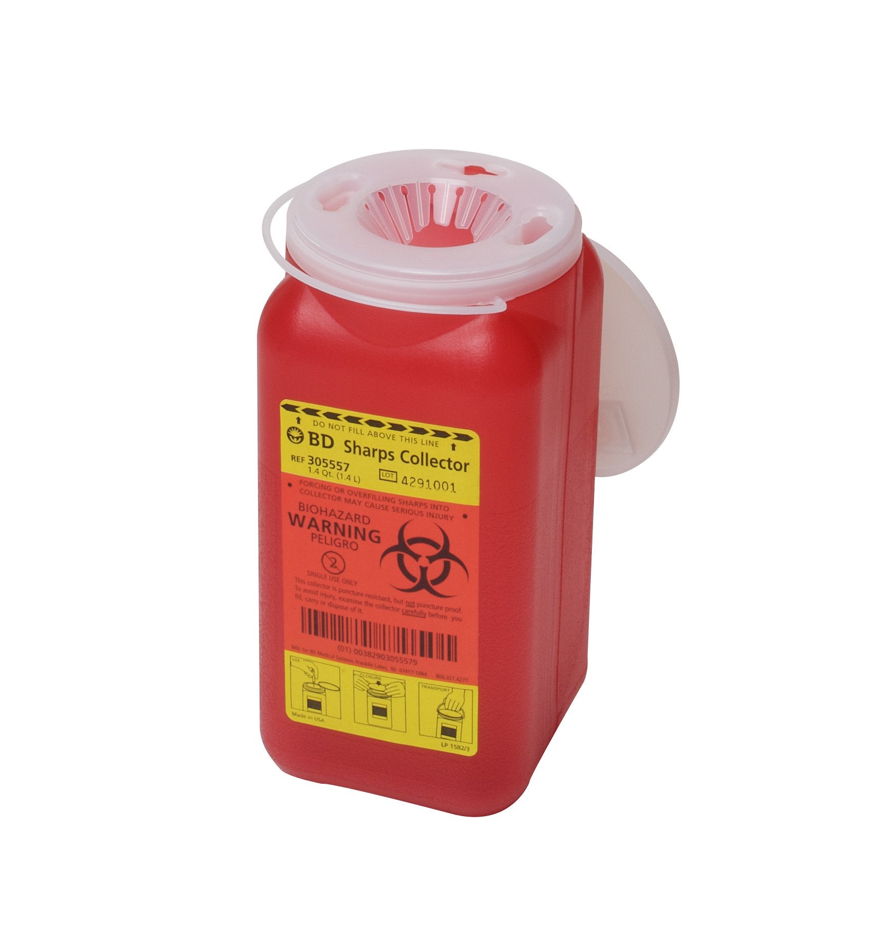 BD - Sharps Container BD™ Red Base 7-1/2 H X 3-3/5 W X 3-3/5 D Inch Vertical Entry 0.35 Gallon [36/CS]