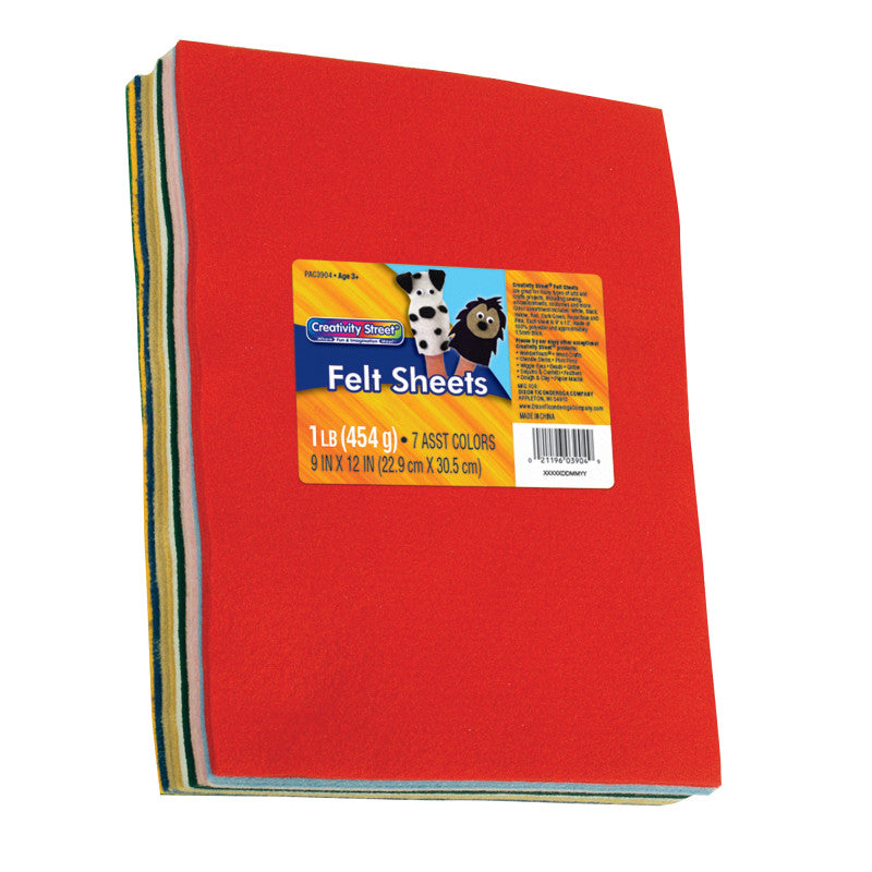 CREATIVITY STREET - Felt Sheets, 7 Assorted Colors, 9" x 12", 1 lb.