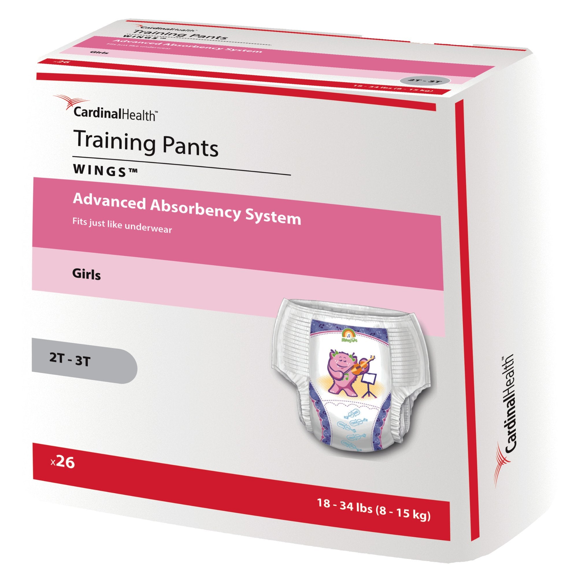 Cardinal - Female Toddler Training Pants Cardinal Health™ Wings™ Pull On with Tear Away Seams Size 2T to 3T Disposable Heavy Absorbency [4/CS]