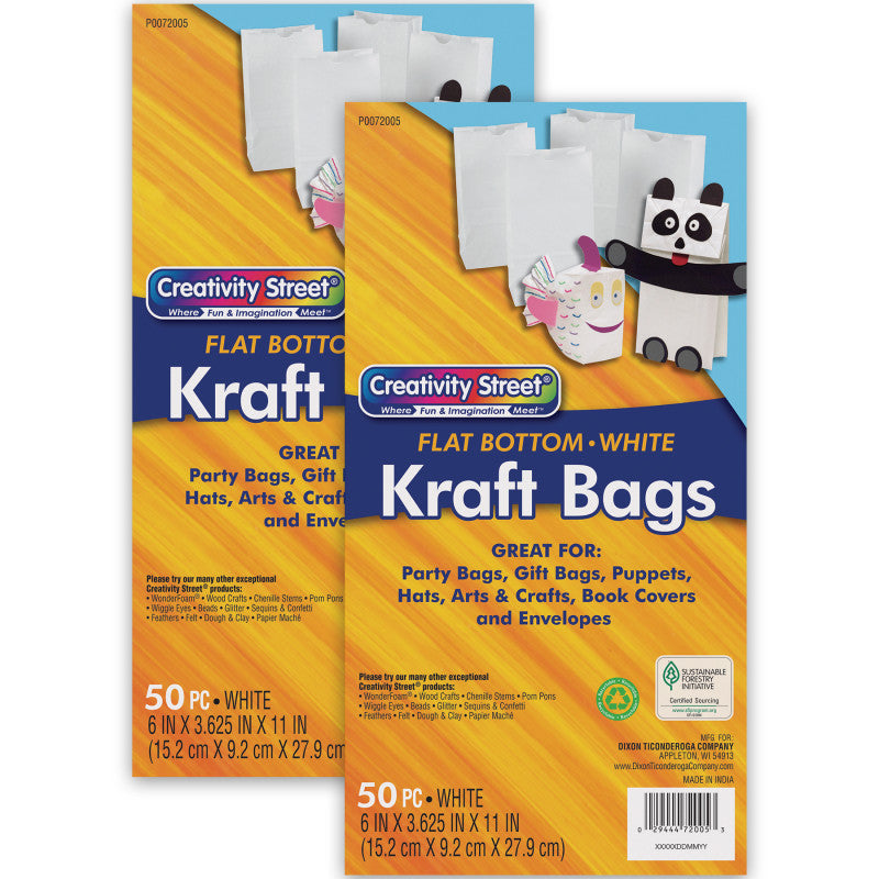 CREATIVITY STREET - Kraft Bag, White, 6" x 3-5/8" x 11", 50 Per Pack, 2 Packs