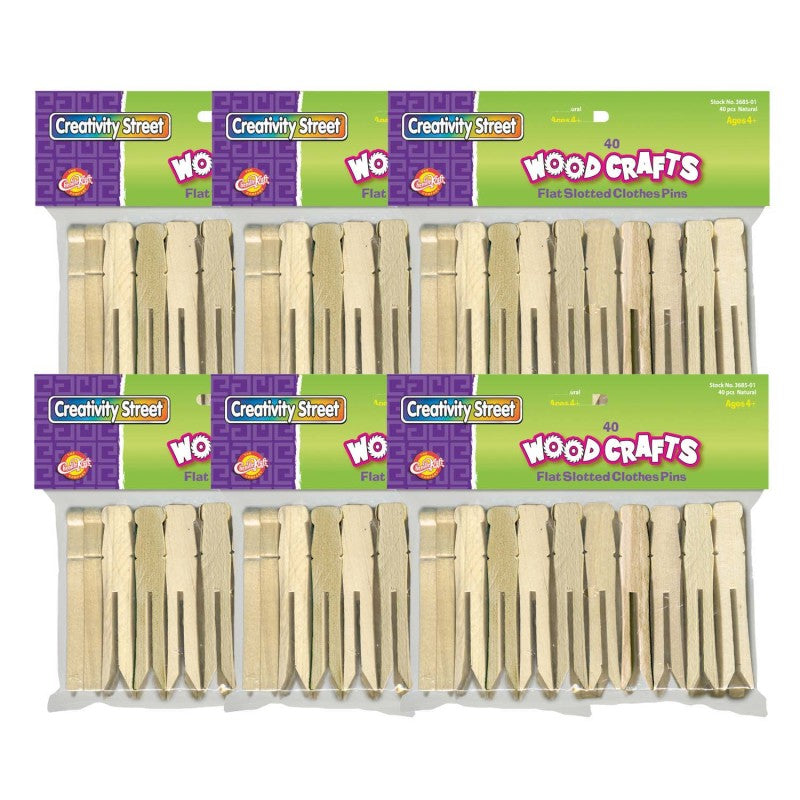 CREATIVITY STREET - Flat Slotted Clothespins, Natural, 3.75", 40 Per Pack, 6 Packs