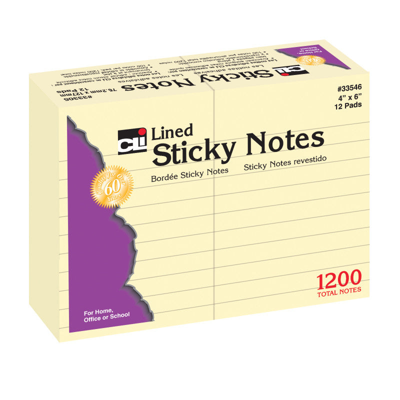 CHARLES LEONARD - Sticky Notes, 4" x 6" Lined, 12 Pads