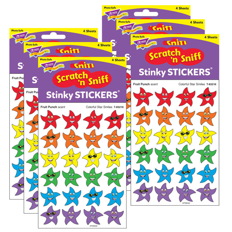 TREND - Colorful Star Smiles/Fruit Punch Stinky Stickers®, 96 Per Pack, 6 Packs