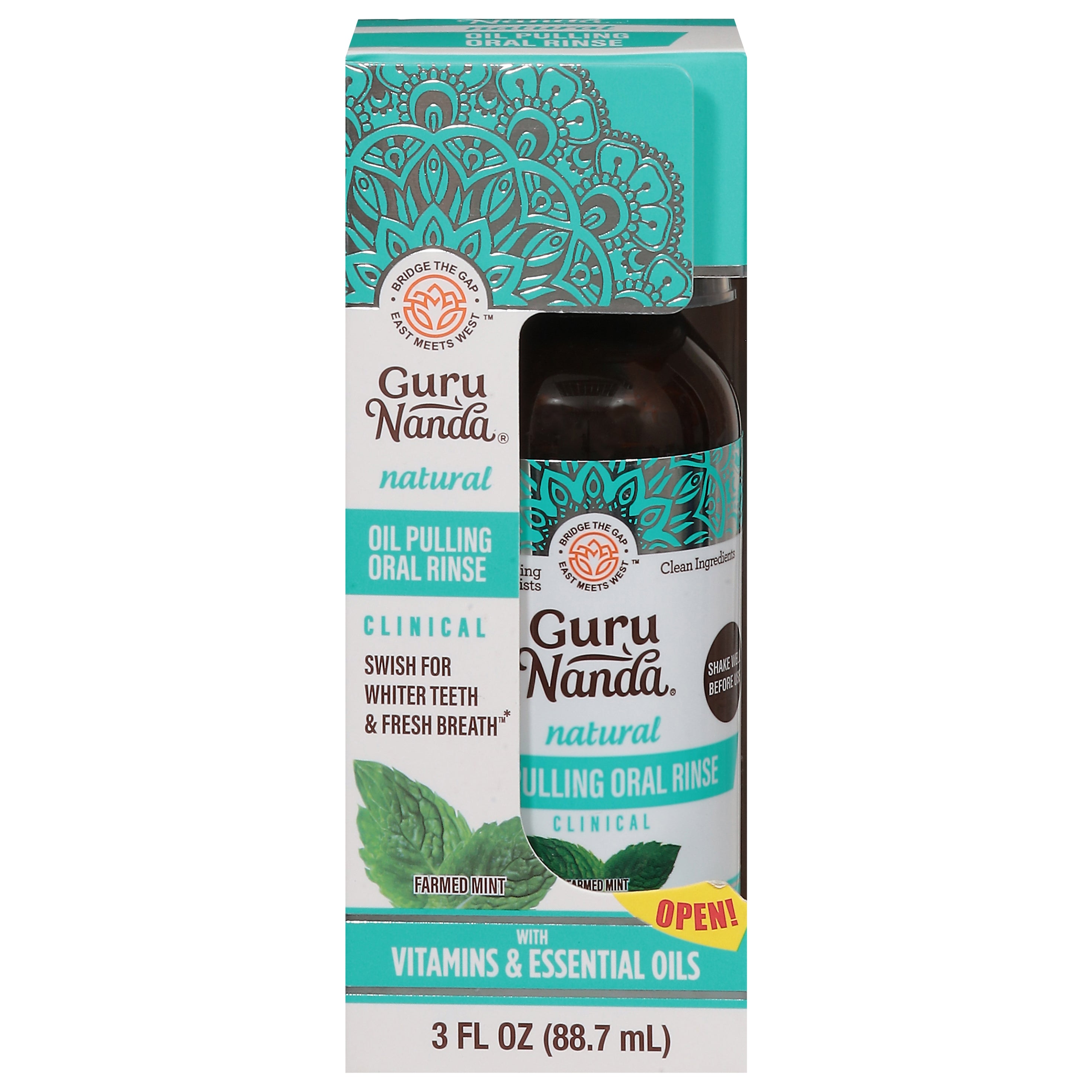 Guru Nanda Oil Pulling Farmed Mint Oral Rinse 3 fl oz - Case of 3