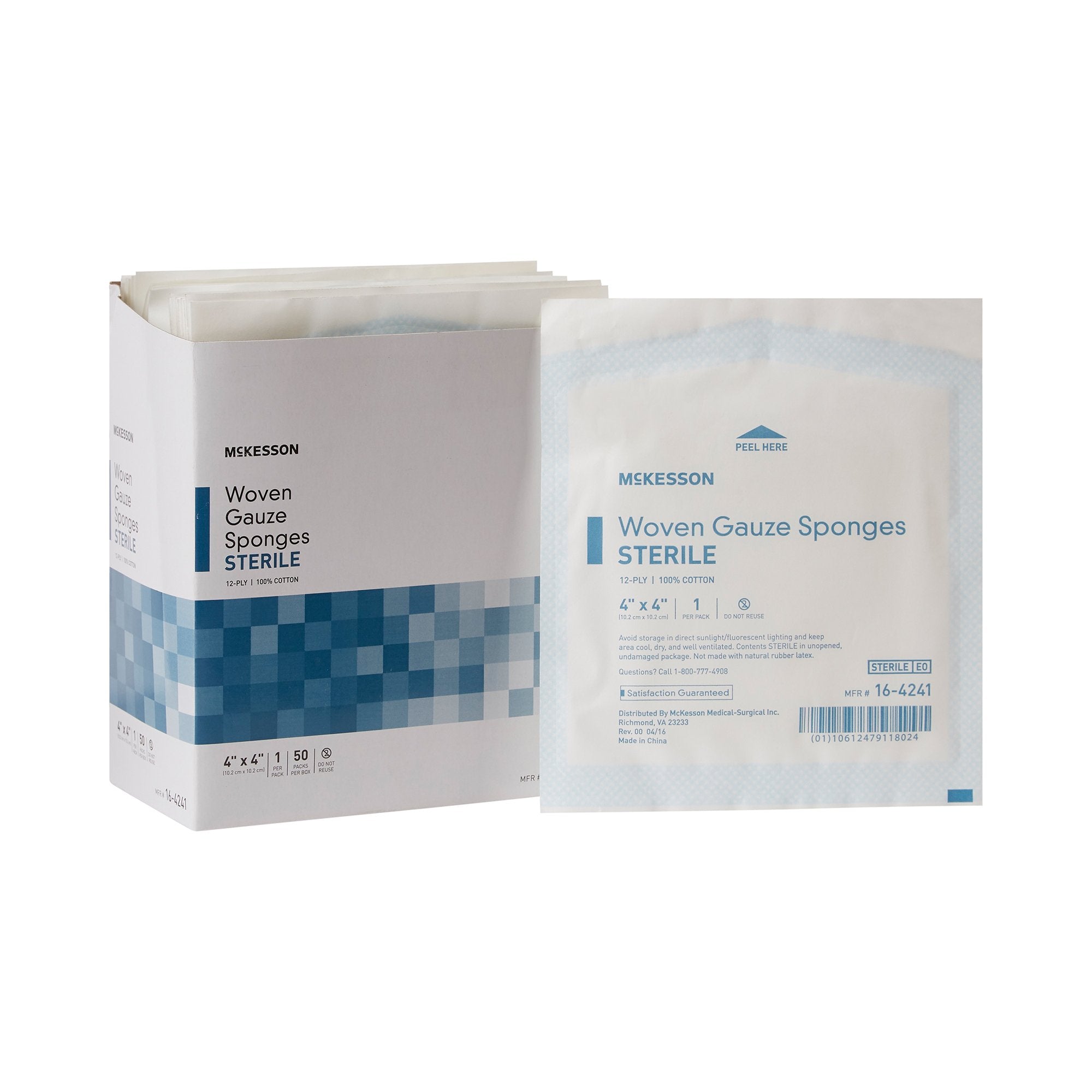 McKesson Brand - Gauze Sponge McKesson 4 X 4 Inch 12-Ply Sterile 1 per Pack [1200/CS] (446027_CS)