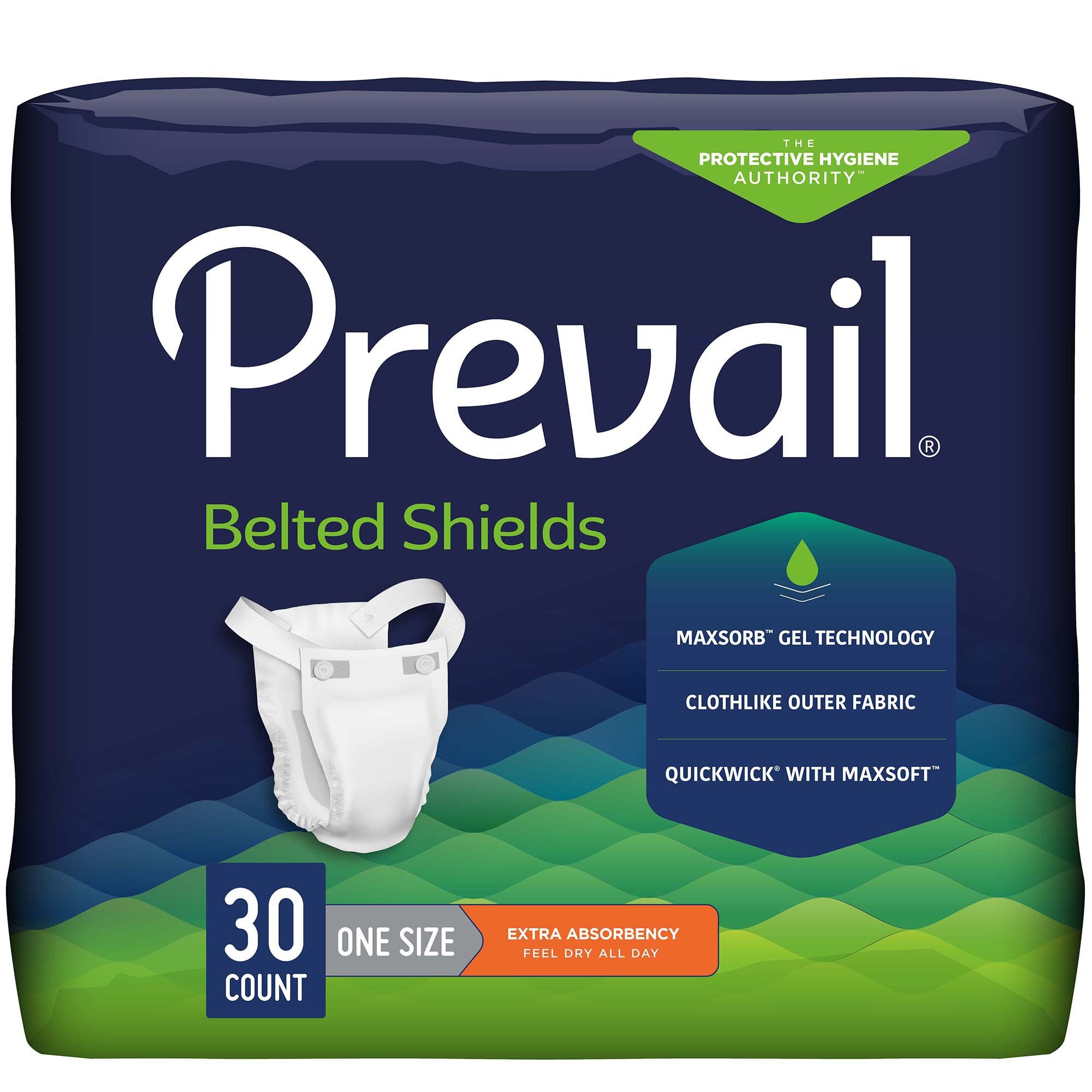 First Quality - Unisex Adult Incontinence Belted Undergarment Prevail® Belted Shields Belted One Size Fits Most Disposable Light Absorbency [120/CS]