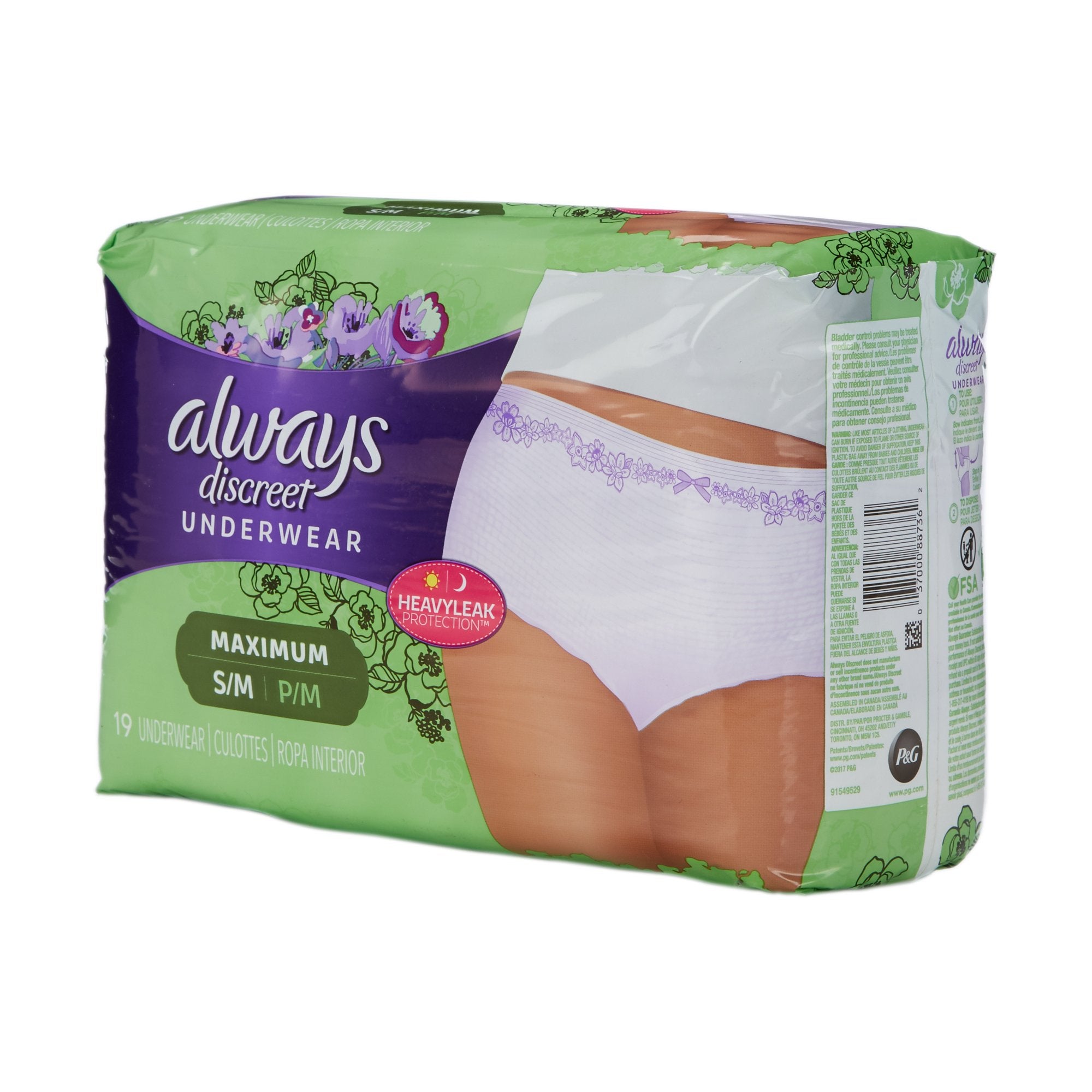 Procter & Gamble - Female Adult Absorbent Underwear Always® Discreet Pull On with Tear Away Seams Small / Medium Disposable Heavy Absorbency [57/CS]