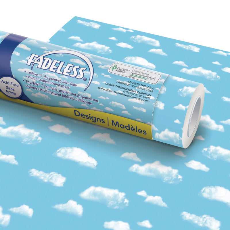 FADELESS - Bulletin Board Art Paper, Clouds, 48" x 12', 4 Rolls