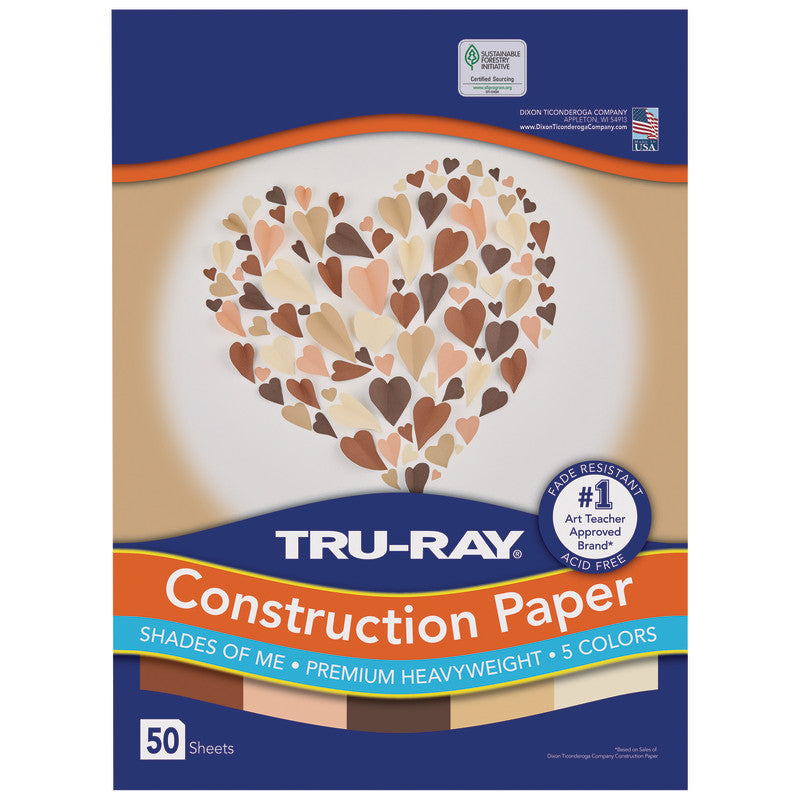 Shades of Me Construction Paper, Heavyweight, 5 Assorted Skin Tone Colors, 9" x 12", 50 Sheets