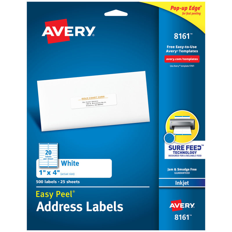 AVERY - Easy Peel® Address Labels, Sure Feed™ Technology, Permanent Adhesive, 1" x 4", 500 Labels