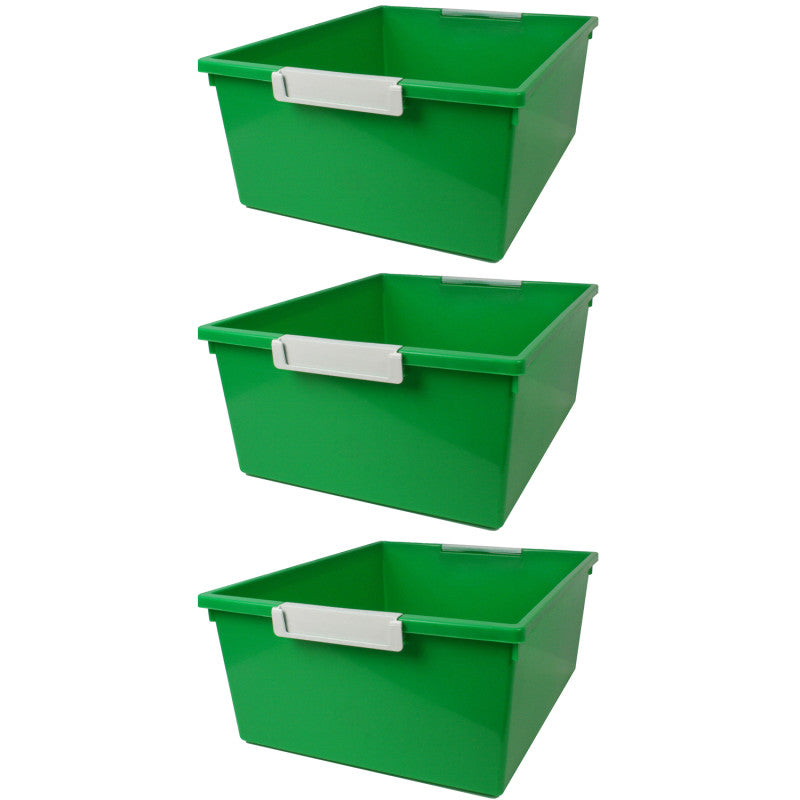 ROMANOFF - Tattle® Tray with Label Holder, 12 QT, Green, Pack of 3