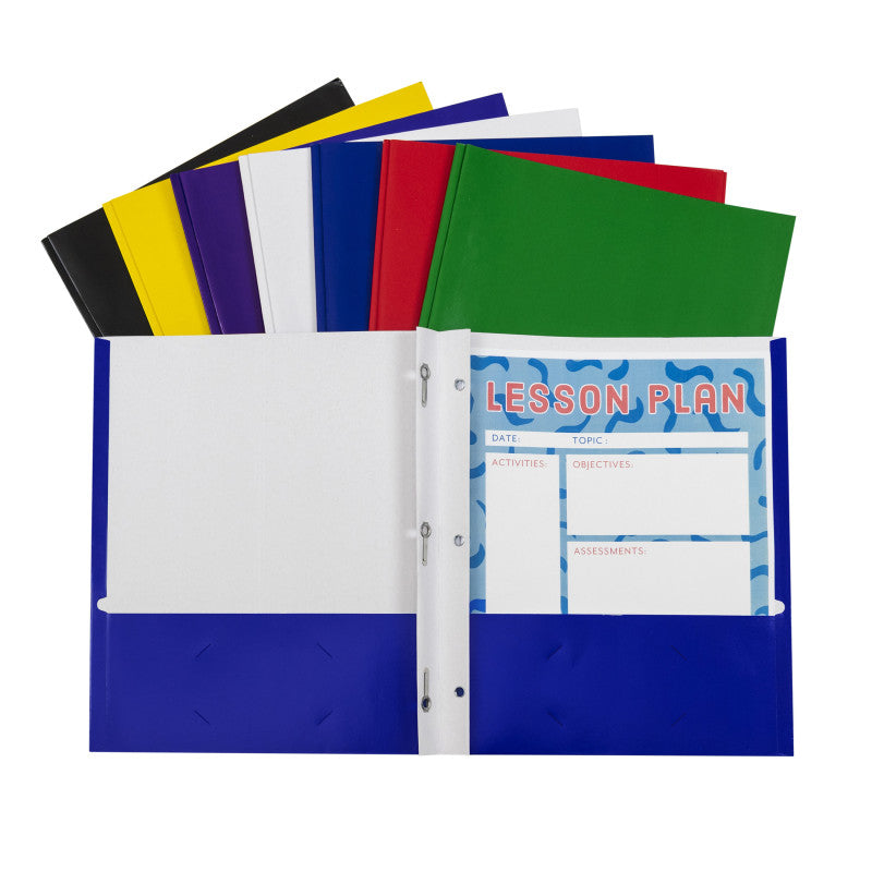 C-LINE - Two-Pocket Paper Portfolios with Prongs, Assorted Colors, Pack of 100