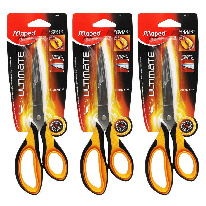 MAPED - 8" Ultimate Scissors With Double Soft Rings, Pack of 3