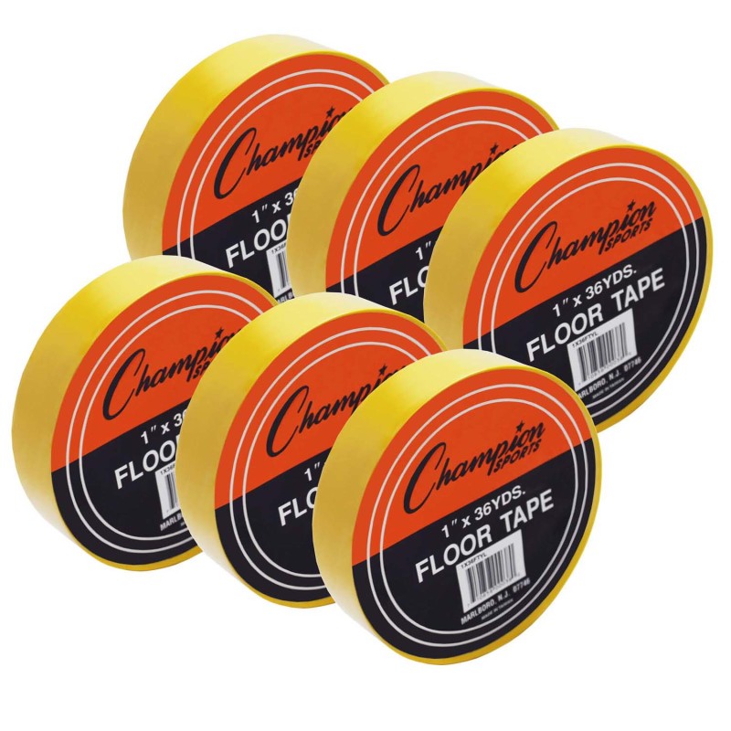 CHAMPION SPORTS - Floor Marking Tape, 1" x 36 yd, Yellow, 6 Rolls