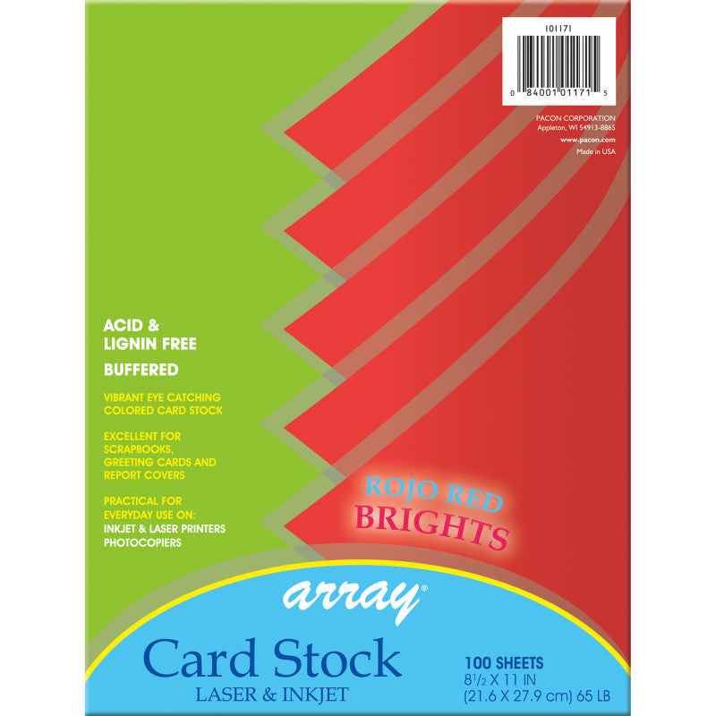 PACON - Card Stock, Rojo Red, 8-1/2" x 11", 100 Sheets