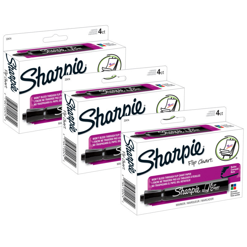 SHARPIE - Flip Chart Markers, Assorted Colors, 4 Per Pack, 3 Packs