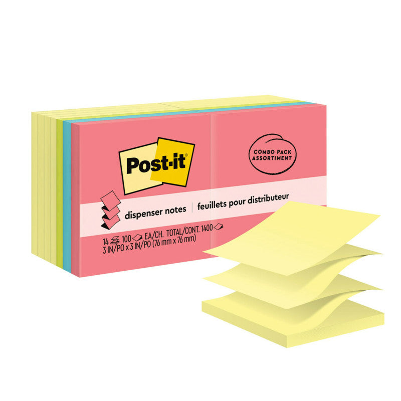 POST-IT - Dispenser Pop-up Notes Value Pack, 3 in x 3 in, Canary Yellow + Assorted, 14 Pads/Pack