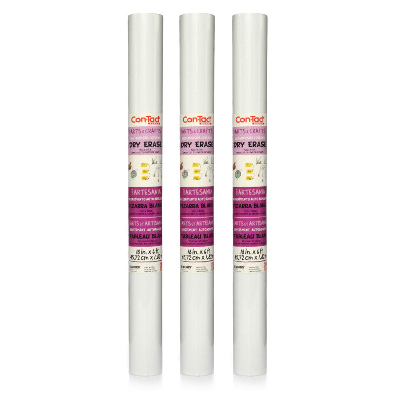 CON-TACT BRAND - Adhesive Roll, Dry Erase, 18" x 6', Pack of 3