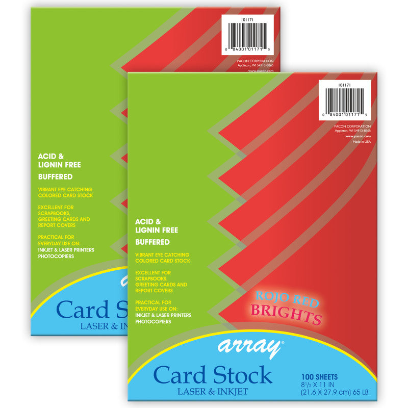 PACON - Card Stock, Rojo Red, 8-1/2" x 11", 100 Sheets Per Pack, 2 Packs