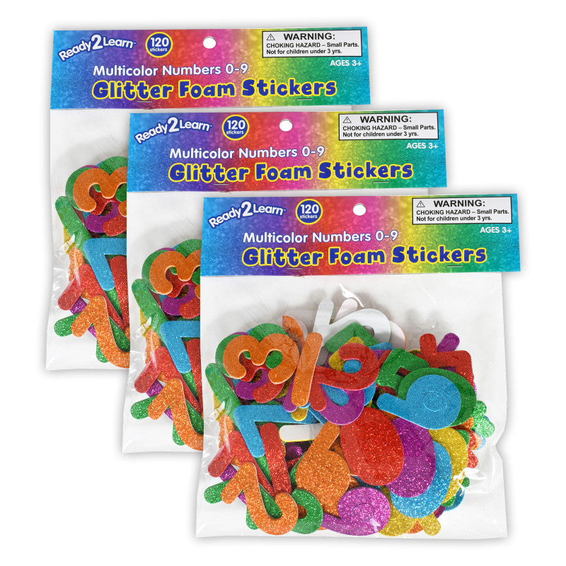 READY 2 LEARN - Glitter Foam Stickers - Numbers - Multicolor - 120 Per Pack - 3 Packs