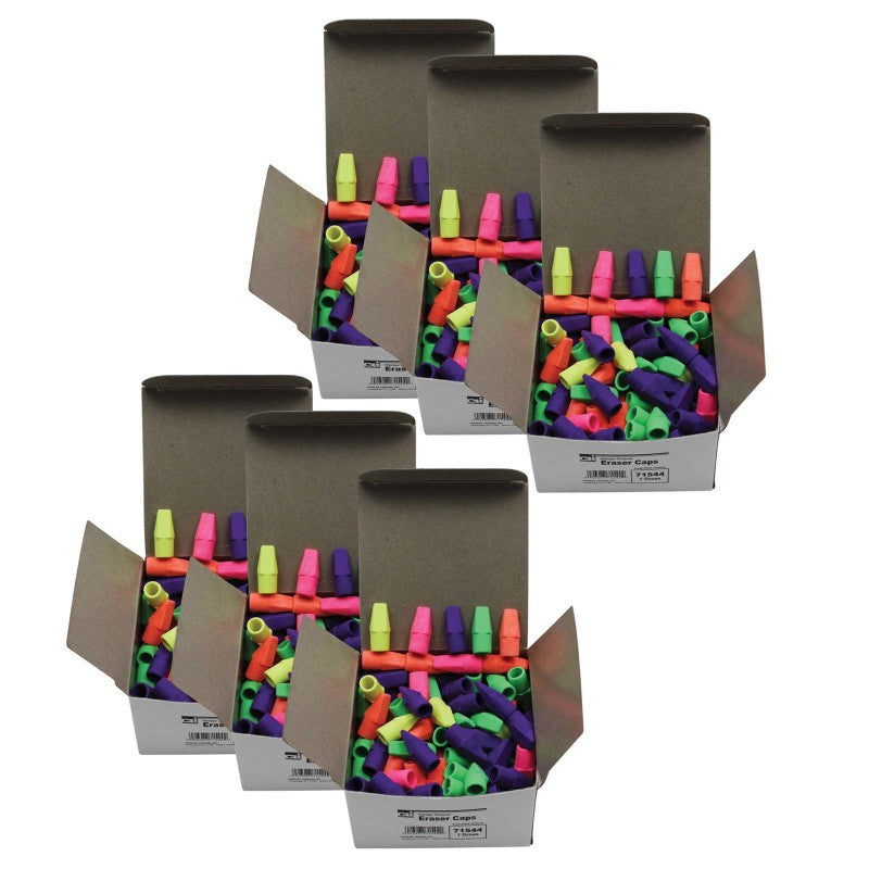 CHARLES LEONARD - Pencil Eraser Caps, Latex Free, Assorted Colors, 144 Per Box, 6 Boxes