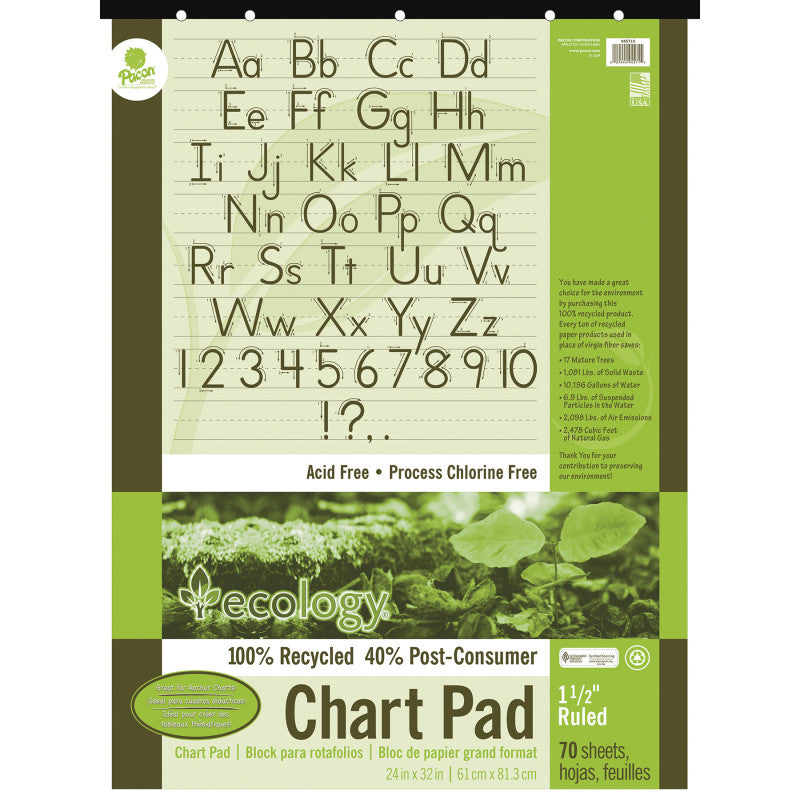 ECOLOGY - Recycled Chart Pad, Manuscript Cover, 1-1/2" Ruled 24" x 32", 70 Sheets
