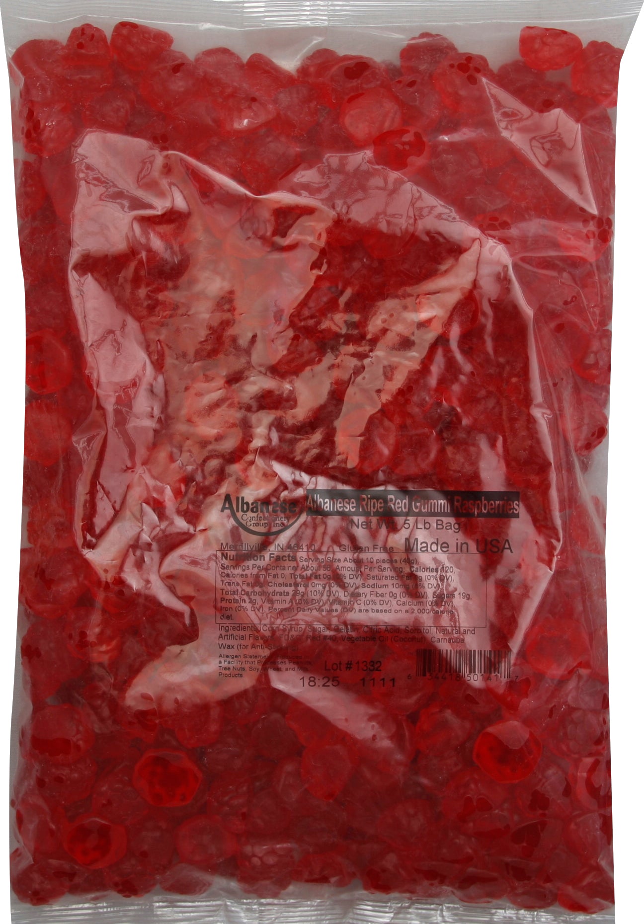 Albanese Worlds Best Gummi Raspberries 5 lb - Case of 1
