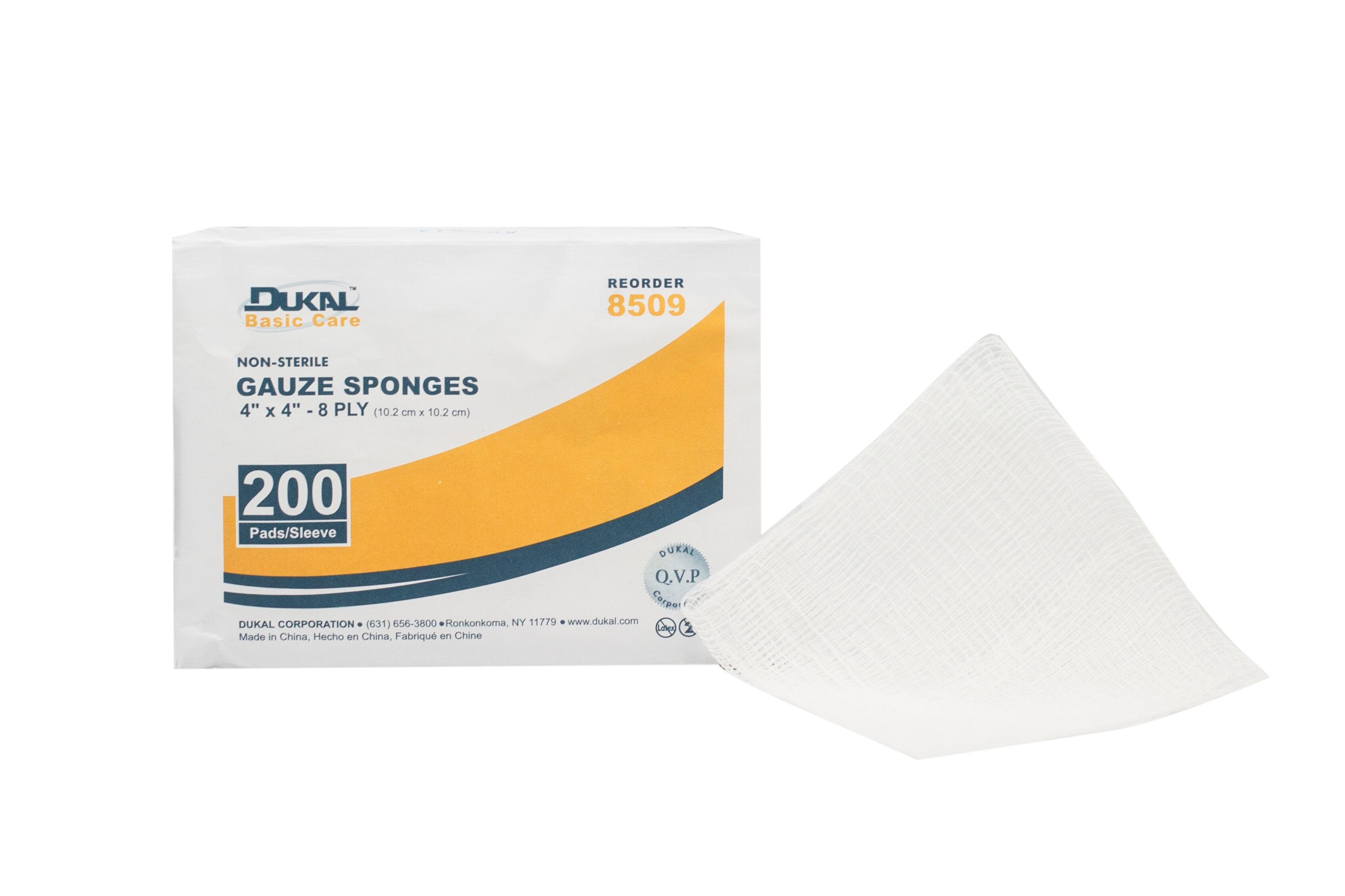Dukal - Gauze Sponge Basic Care 4 X 4 Inch 8-Ply NonSterile 200 per Pack [200/BG]