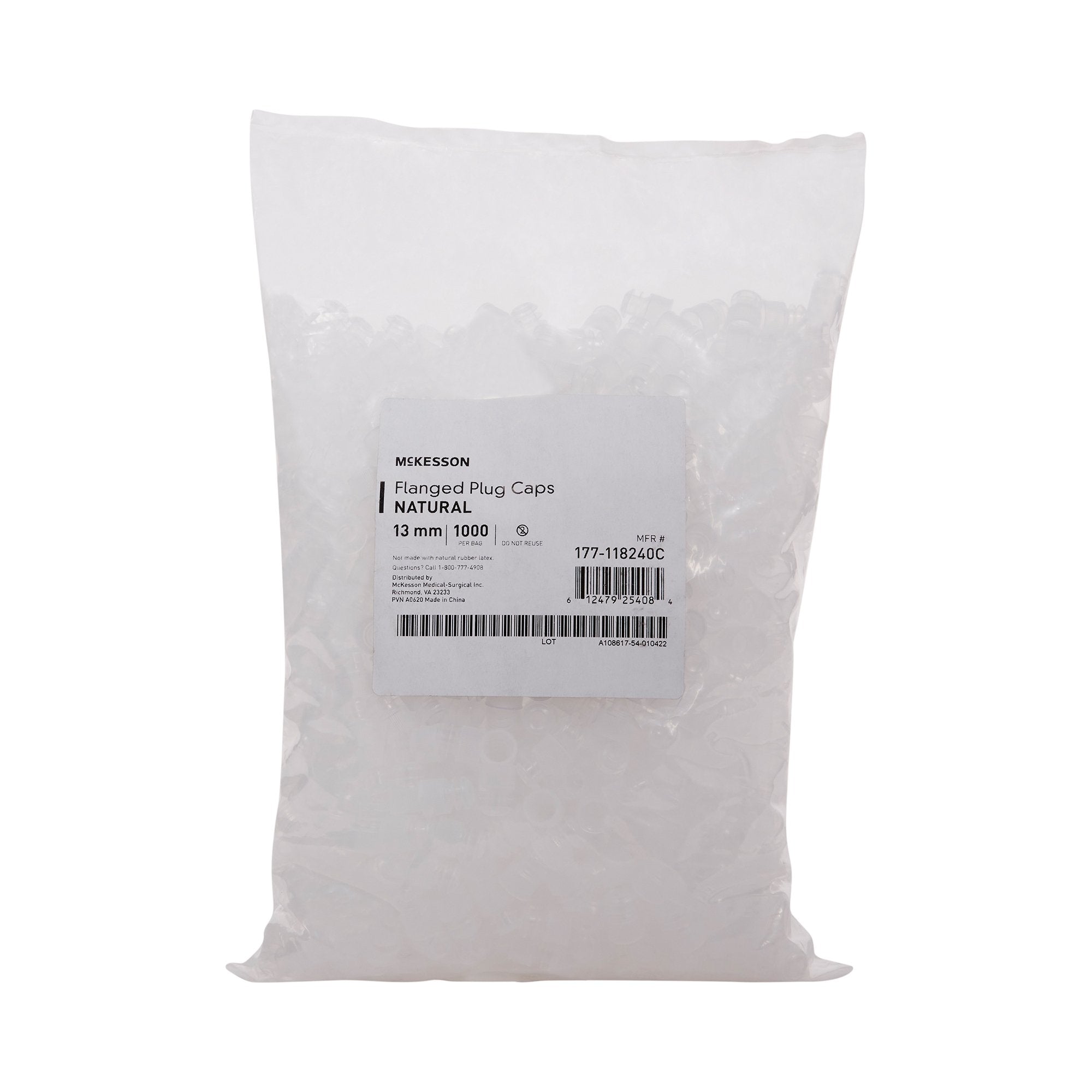 McKesson Brand - McKesson Tube Closure Polyethylene Flanged Plug Cap Natural 13 mm For Use with 13 mm Blood Drawing Tubes, Glass Test Tubes, Plastic Culture Tubes NonSterile [20000/CS]
