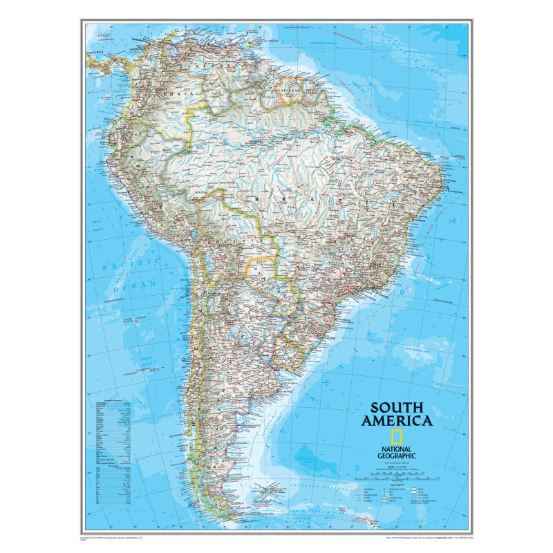 NATIONAL GEOGRAPHIC - South America Wall Map, 24" Width, 30" Length