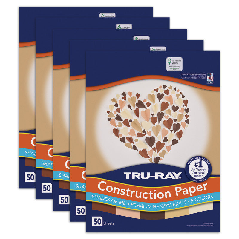 TRU-RAY - Construction Paper, Shades of Me Assortment, 9" x 12", 50 Sheets Per Pack, 5 Packs