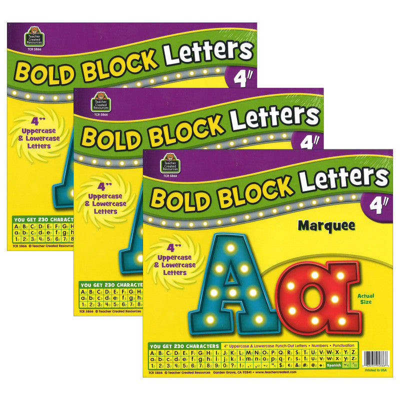 TEACHER CREATED RESOURCES - Marquee Bold Block 4" Letters Combo Pack, 230 Pieces Per Pack, 3 Packs