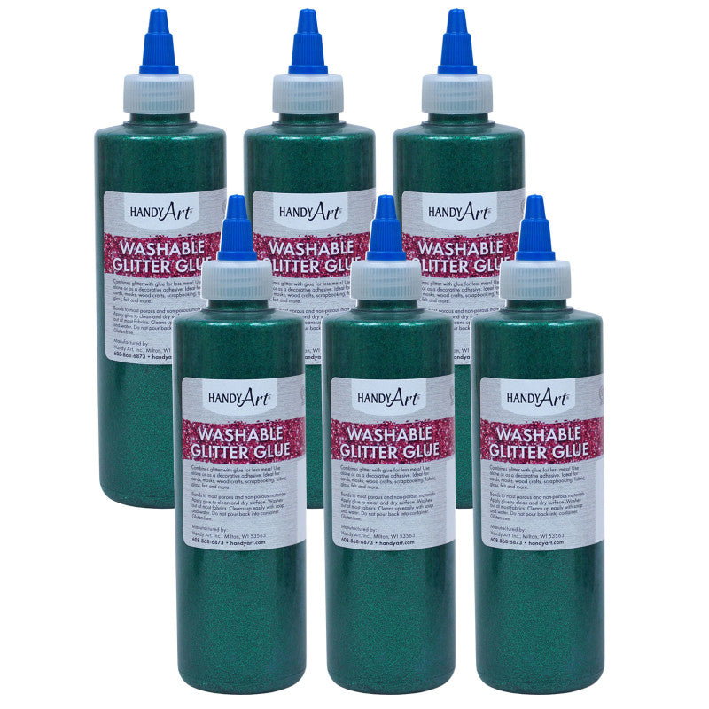 HANDY ART - Washable Glitter Glue, 8 oz., Green, Pack of 6