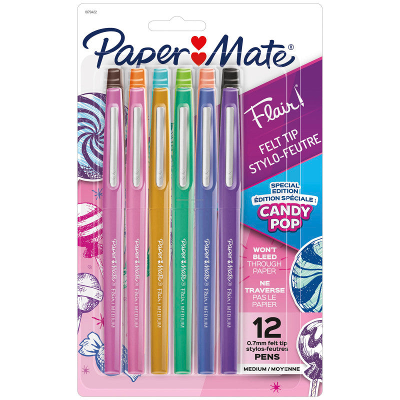 PAPER MATE - Flair Felt Tip Pens, Medium Point, Candy Pop Pack, 12 Count