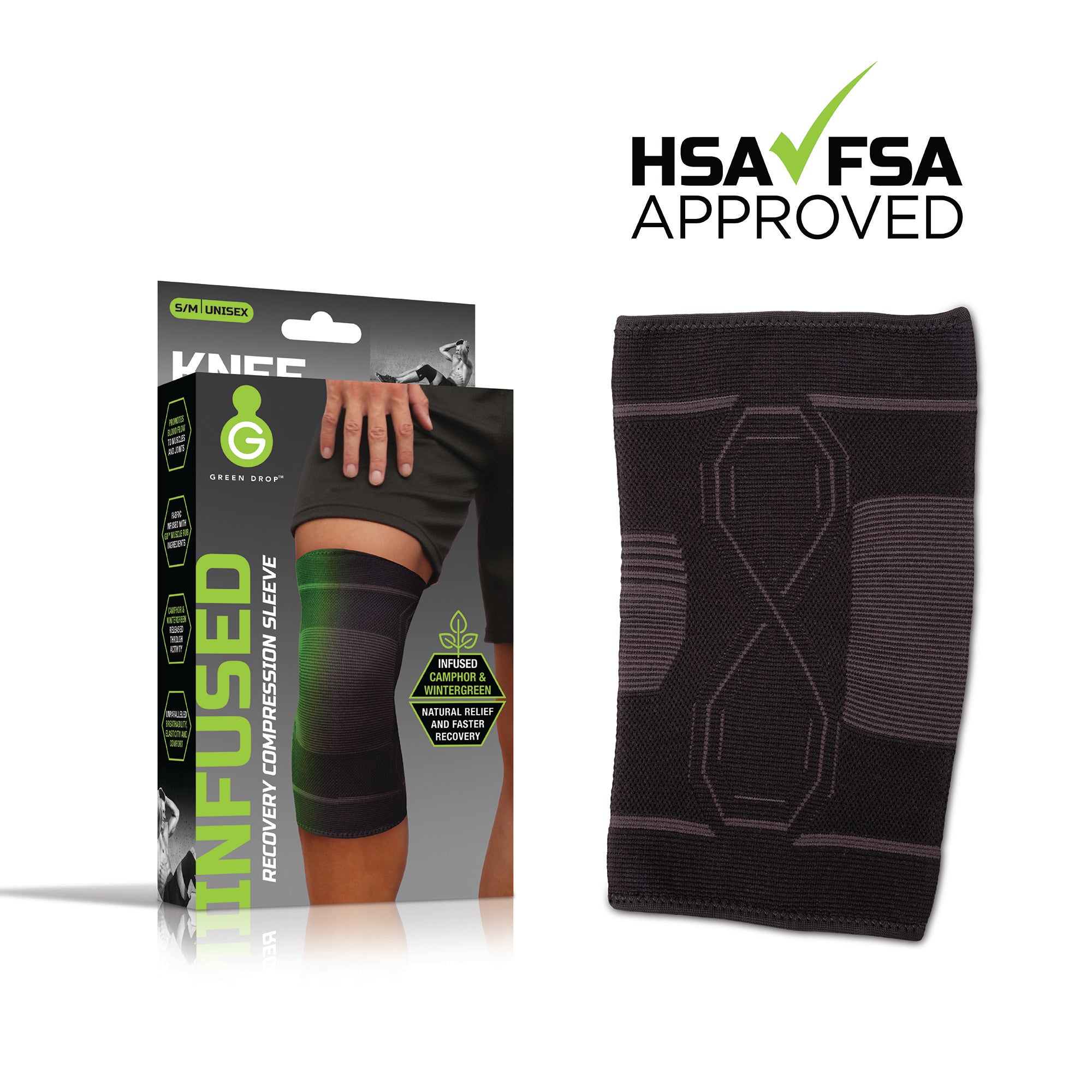 Green Drop Compression LLC - Knee Support Green Drop™ Small / Medium Pull-On 13 to 16 Inch Thigh Circumference Left or Right Knee [1/EA] (1230636_EA)