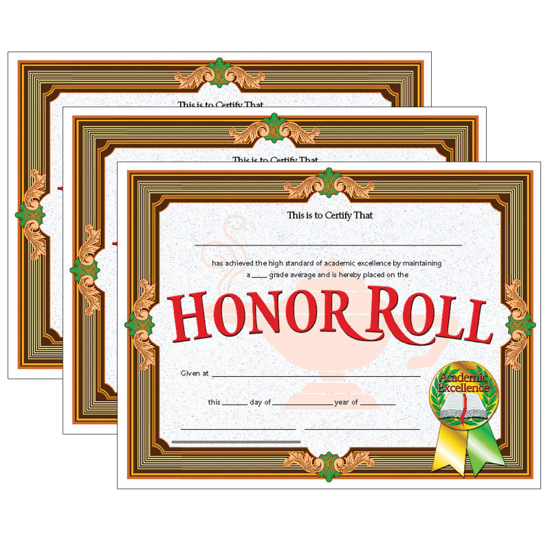 HAYES PUBLISHING - Honor Roll Certificate, 30 Per Pack, 3 Packs (H-VA612-3)