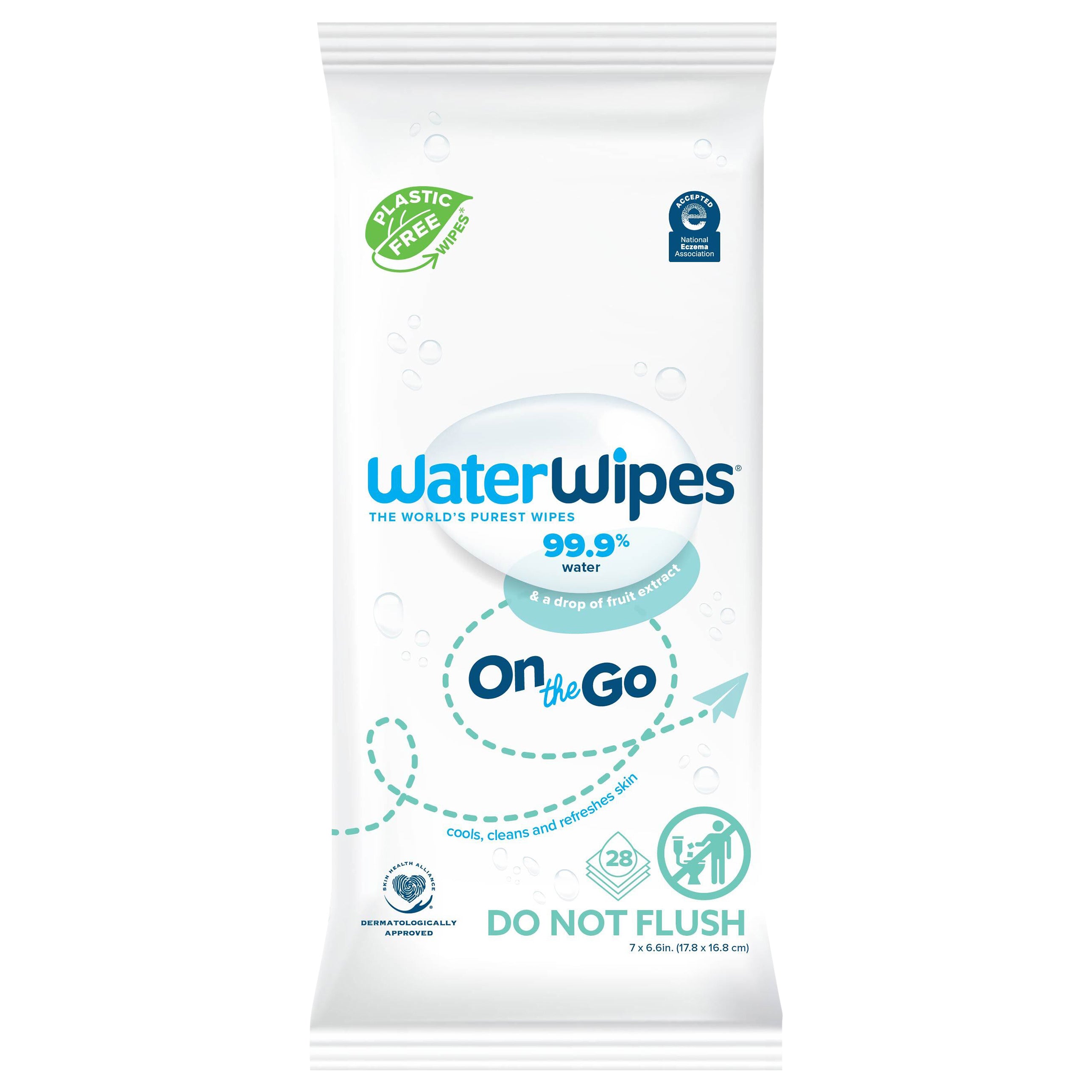 WaterWipes Plastic-Free Original Baby Wipes, 99.9% Water Based Wipes, Unscented & Hypoallergenic for Sensitive Skin, 28 Count (1 Pack), Packaging May Vary - Case of 16