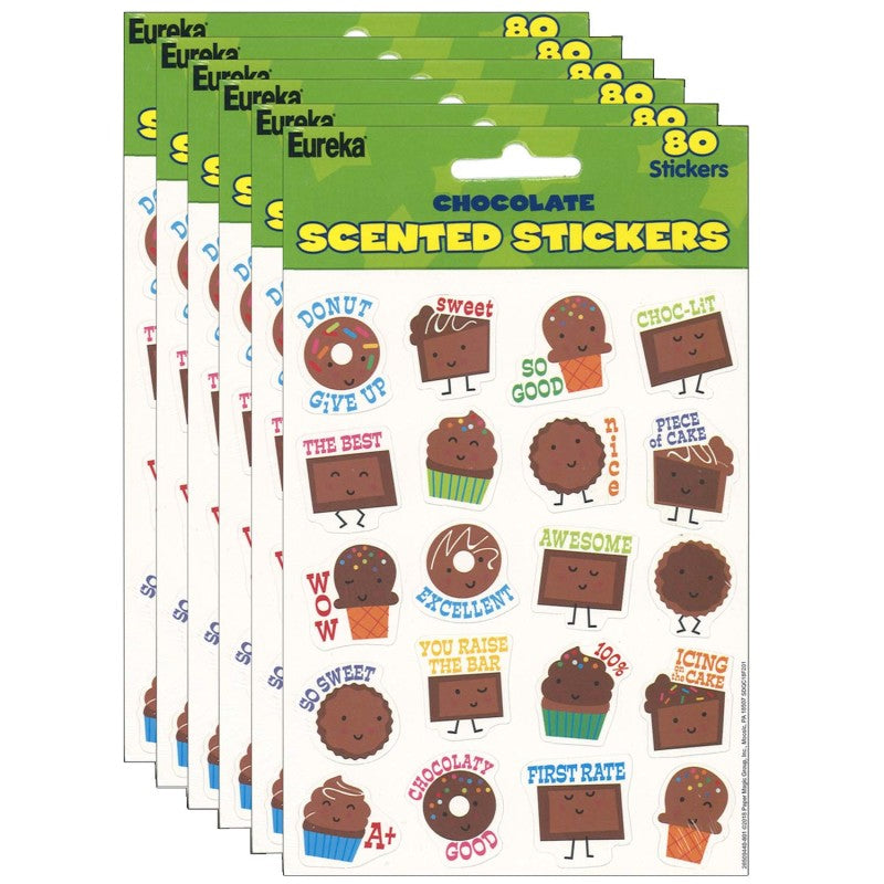 EUREKA - Chocolate Scented Stickers, 80 Per Pack, 6 Packs