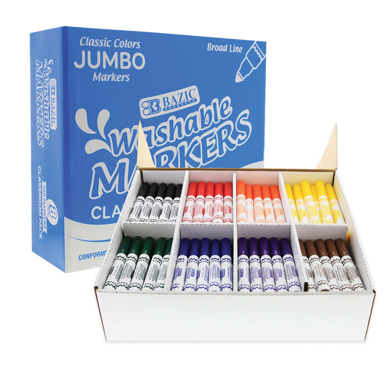 BAZIC PRODUCTS - Washable Markers, Jumbo Classroom Pack, 200 Count, 8 Colors