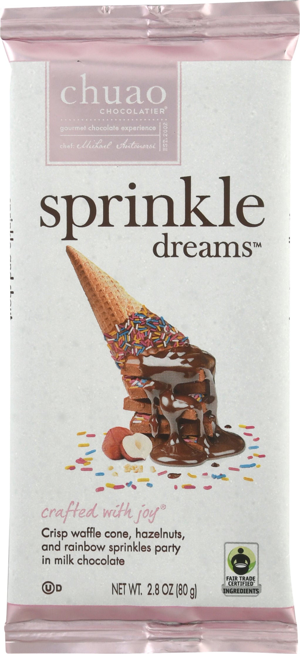 Chuao Chocolatier Sprinkle Dreams Milk Chocolate Bar 2.8 oz Wrapper - Case of 12