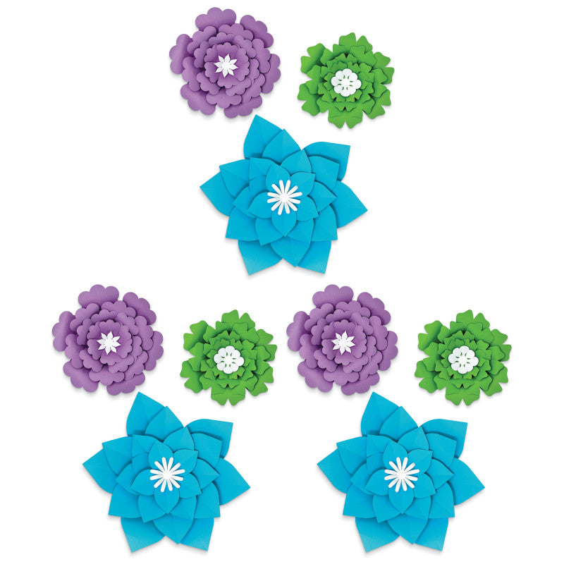 HAPPILY EVER ELEMENTARY - Creatively Inspired Blue, Purple, Green Flowers Dimensional Accent, 3 Per Set, 3 Sets