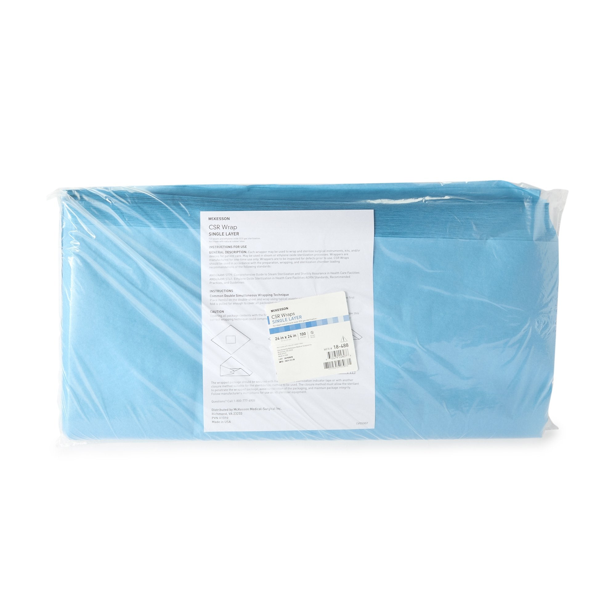 McKesson Brand - McKesson Sterilization Wrap Blue 24 X 24 Inch Single Layer Cellulose Steam / EO Gas [5/CS]