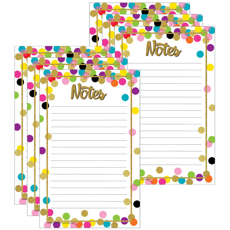 TEACHER CREATED RESOURCES - Confetti Notepad, 5" x 8", 50 Sheets Per Pad, Pack of 6