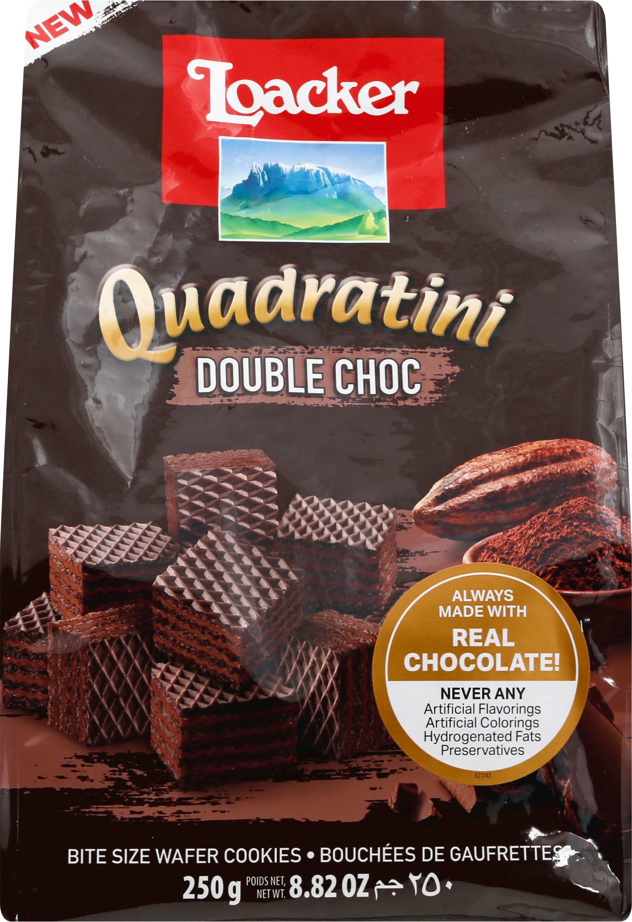 Loacker Bite Size Double Chocolate Wafer Cookies 250 gr - Case of 6