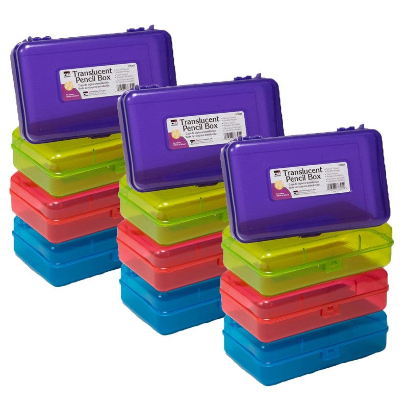 CHARLES LEONARD - Translucent Pencil Boxes, Assorted Colors, Pack of 12