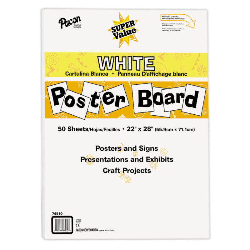 PACON - Super Value Poster Board, White, 22" x 28", 50 Sheets