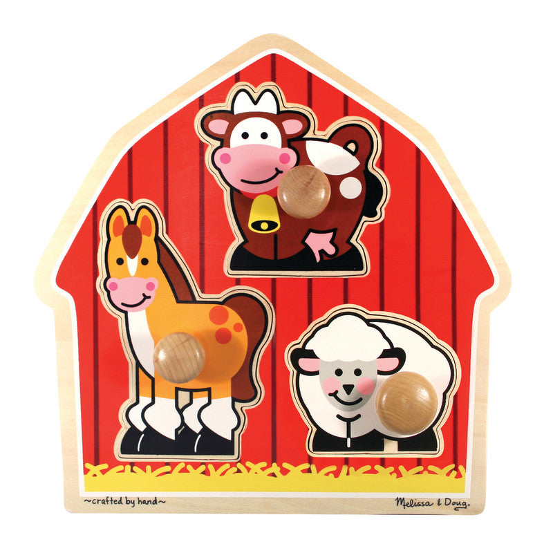 MELISSA & DOUG - Barnyard Animals Jumbo Knob Puzzle - 3 Pieces